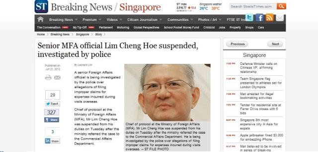 Senior MFA official under probe Singapore